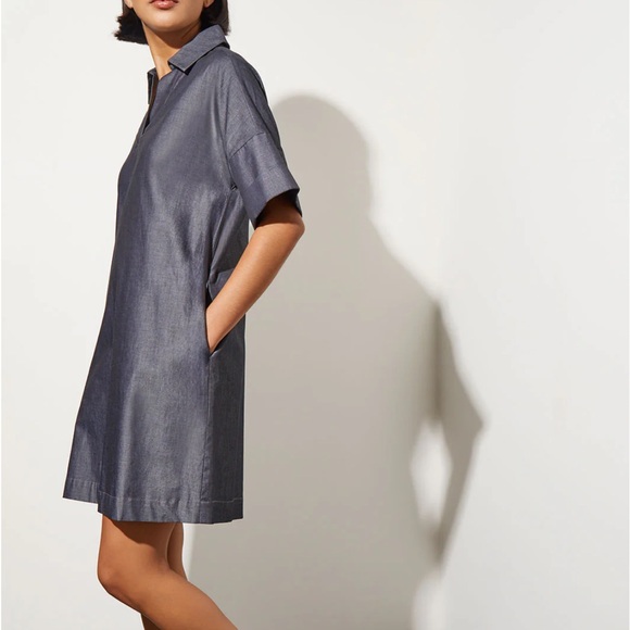 Ming Wang Side Pocket A Line Chambray Shirt Dress NWT - Picture 2 of 9